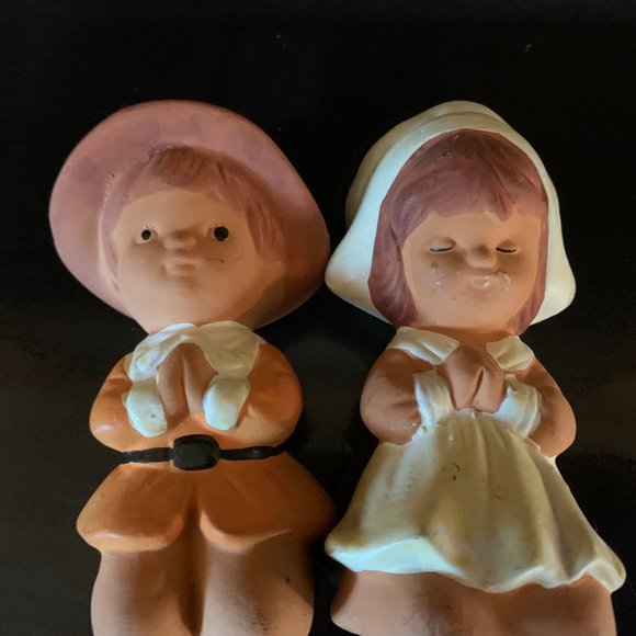 VTG Pair of Terra Cotta Thanksgiving Pilgrims - Picture 6 of 6